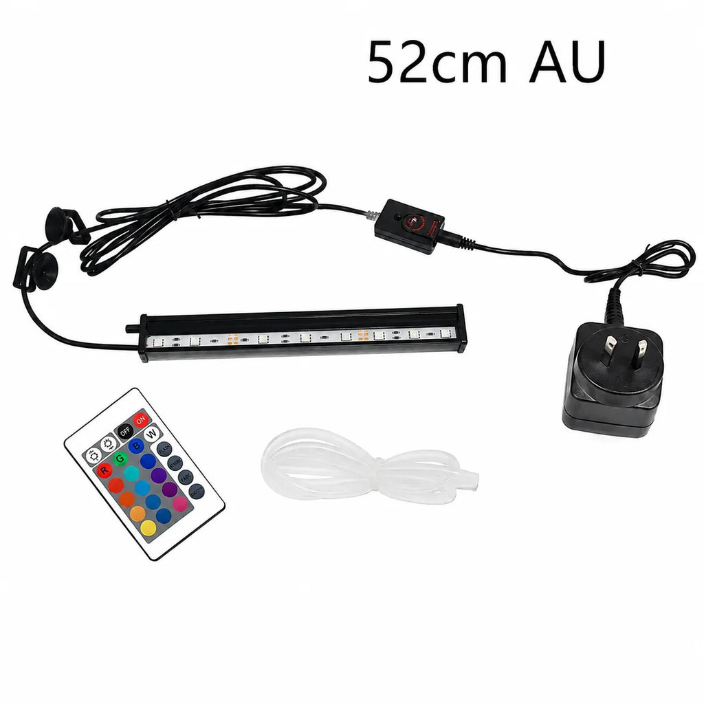 52cm aquarium LED light bar kit with AU plug, remote control, suction cups and clear tubing.