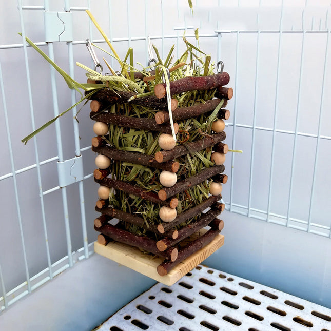 Eco-Friendly Wooden Grass Feeder for Rabbits and Guinea Pigs