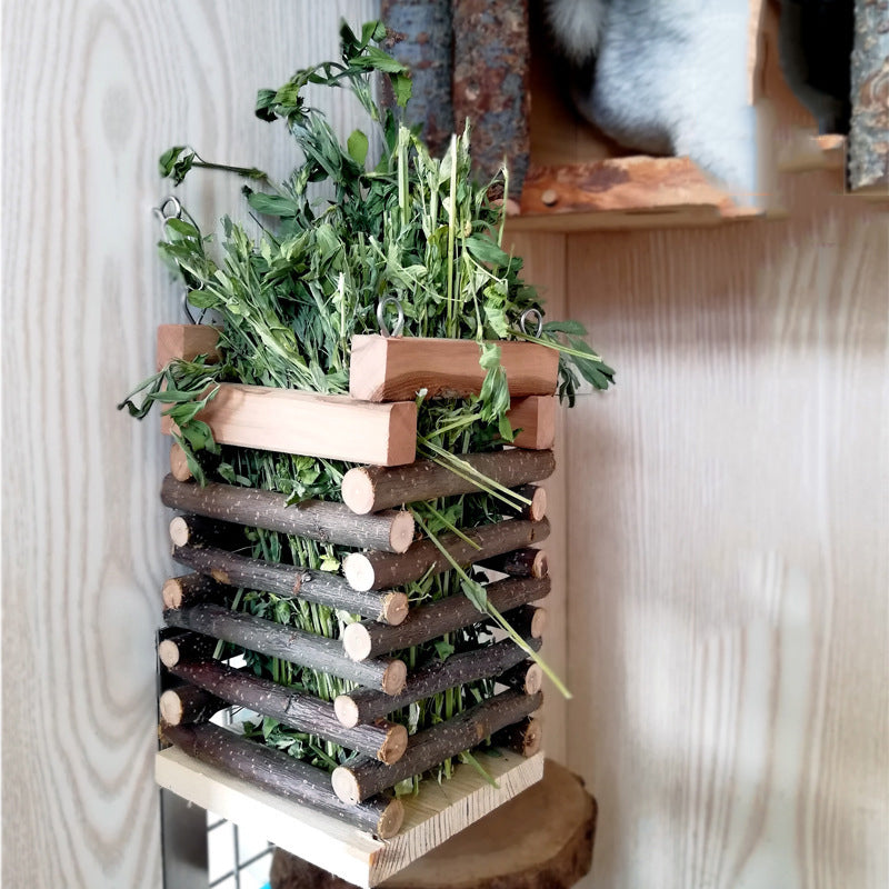 Eco-Friendly Wooden Grass Feeder for Rabbits and Guinea Pigs
