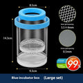Large blue aquarium fish breeding incubator box with dual-layer fine mesh, measuring 14.3 cm tall and 9.3 cm wide, designed for safely isolating fry, shrimp, and young fish.