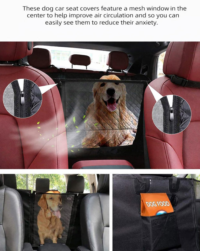 Travel Dog Car Seat Cover with Mesh Window & Storage Pocket
