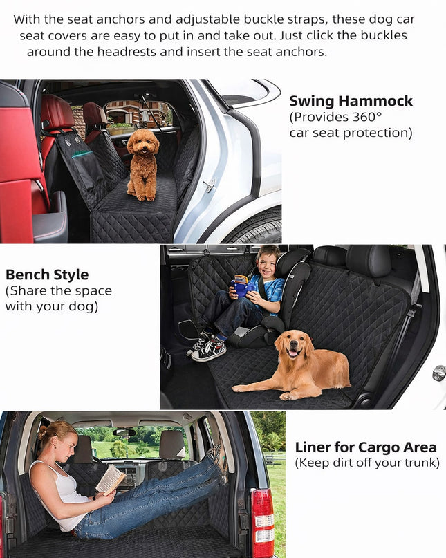 Travel Dog Car Seat Cover with Mesh Window & Storage Pocket