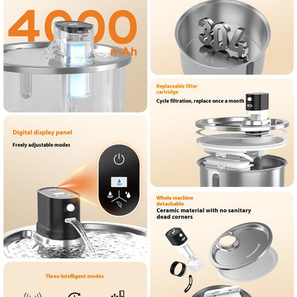 Smart Stainless Steel Cat Water Fountain with Motion Sensor