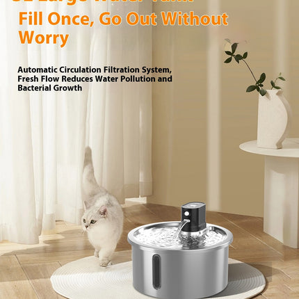 Smart Stainless Steel Cat Water Fountain with Motion Sensor