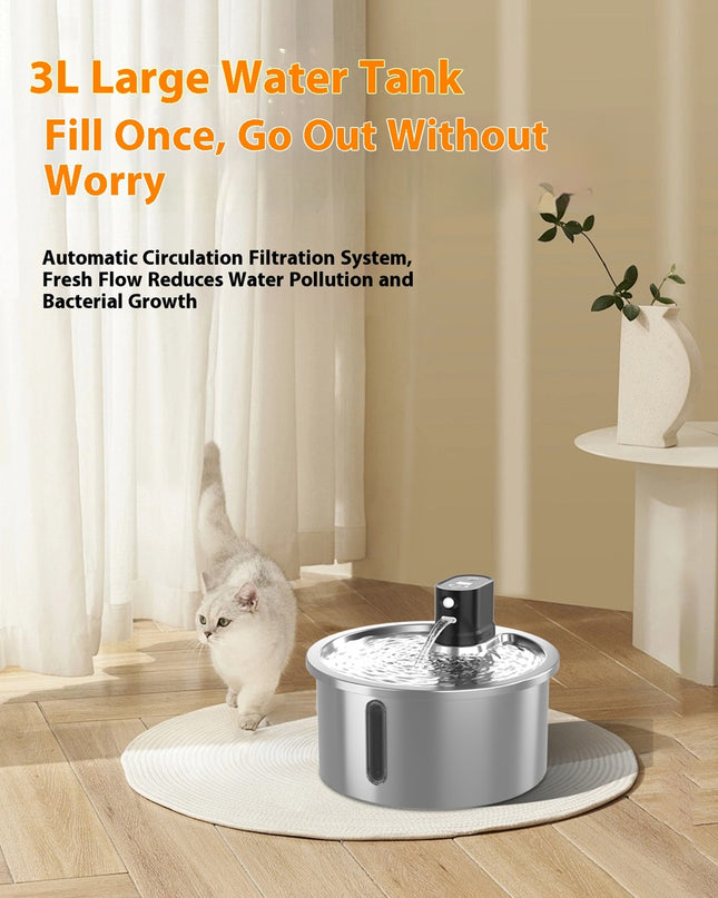 Smart Stainless Steel Cat Water Fountain with Motion Sensor