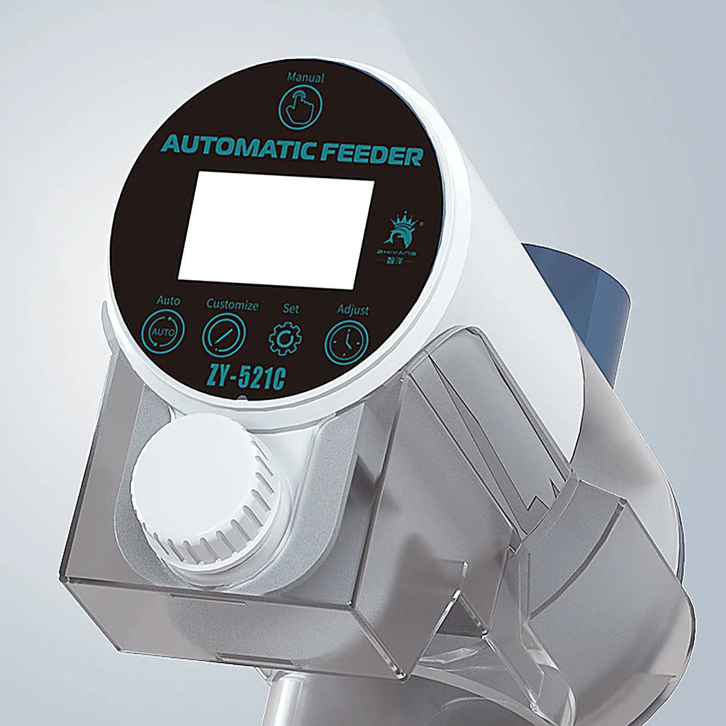 Automatic Fish Feeder ZY-521C programmable aquarium food dispenser with LCD control panel for fish tanks.