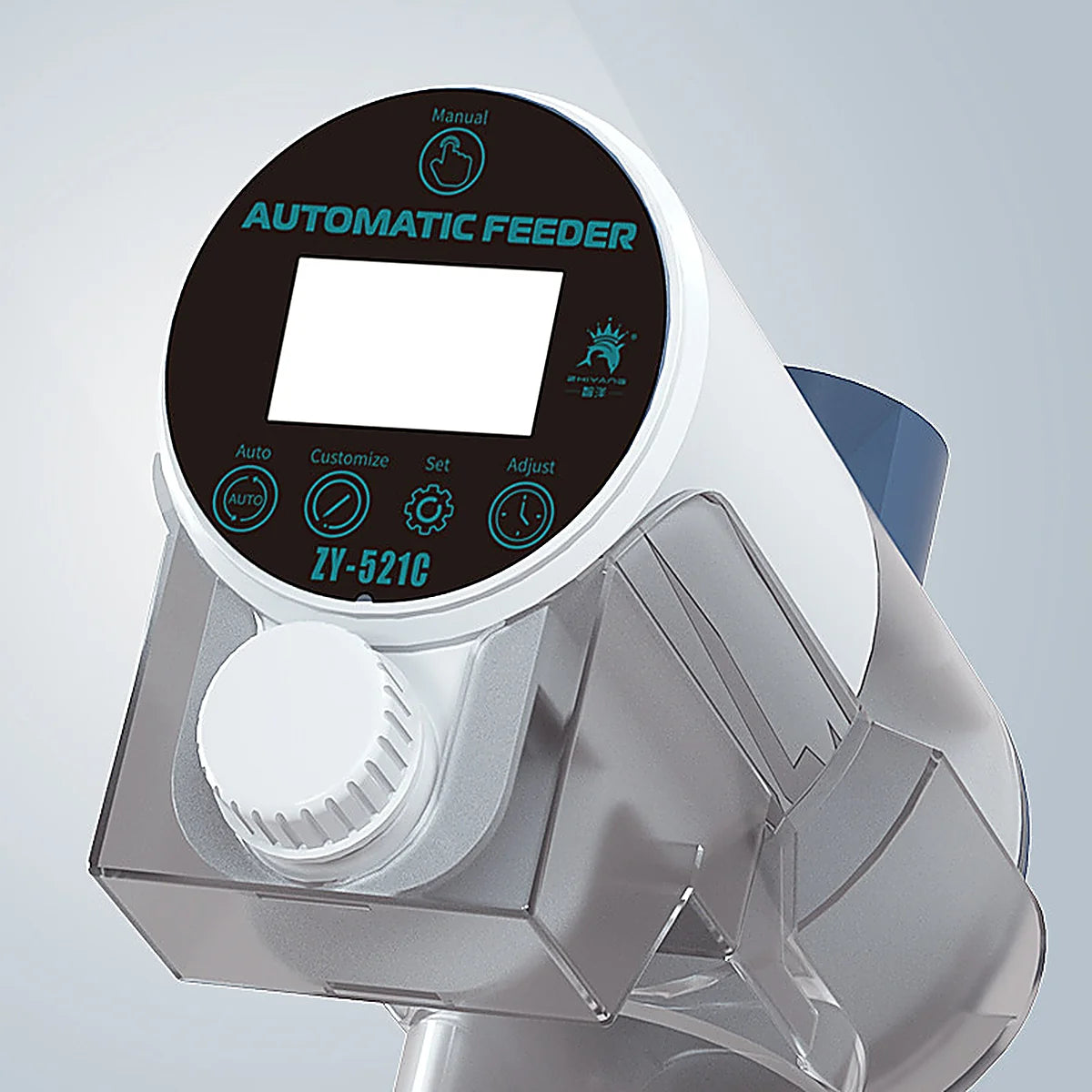 Automatic Fish Feeder ZY-521C programmable aquarium food dispenser with LCD control panel for fish tanks.