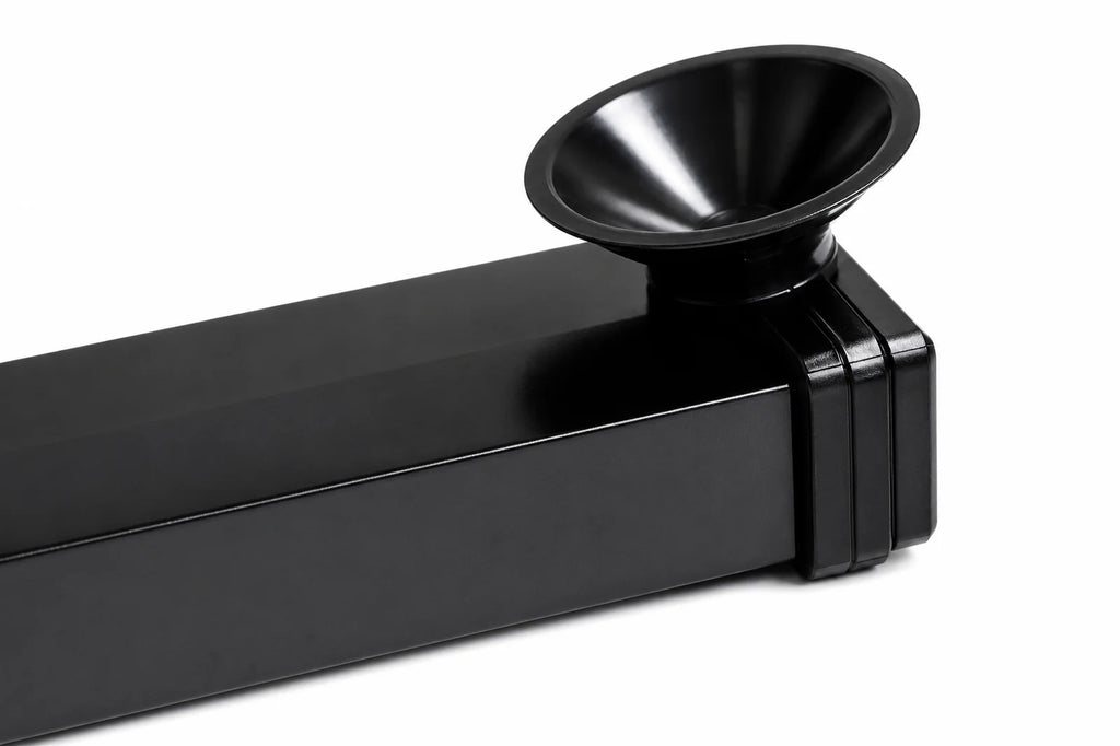 Close-up of a black aquarium LED light bar with integrated suction cup mounting bracket for secure attachment to aquarium glass.