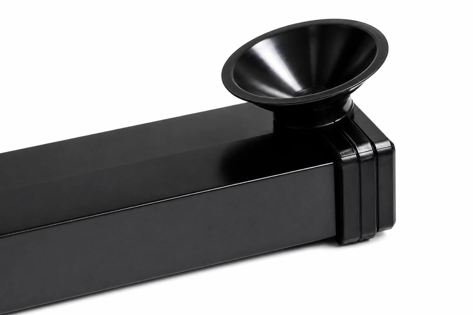 Close-up of a black aquarium LED light bar with integrated suction cup mounting bracket for secure attachment to aquarium glass.