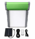 Solar-powered automatic chicken coop roller door with remote control, solar panel, power cable, and installation accessories on a white background.
