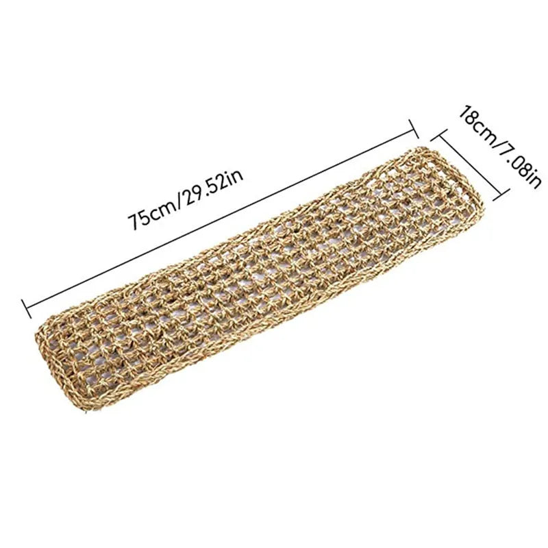 Natural woven rectangular pet tunnel hammock measuring 75 x 18 cm for rabbits, guinea pigs, ferrets and small pets.