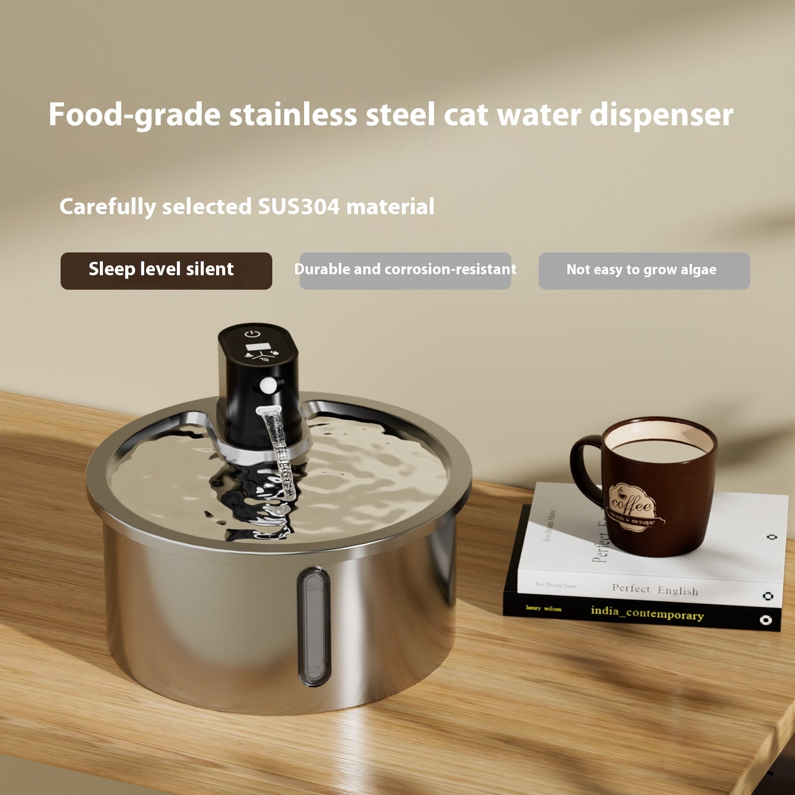 Smart Stainless Steel Cat Water Fountain with Motion Sensor