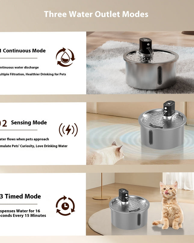 Smart Stainless Steel Cat Water Fountain with Motion Sensor
